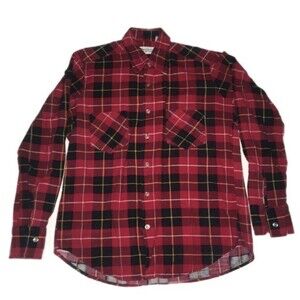 Bud Berma Men’s Highlander Flannel Long Sleeve Button Up Shirt Red Size Medium